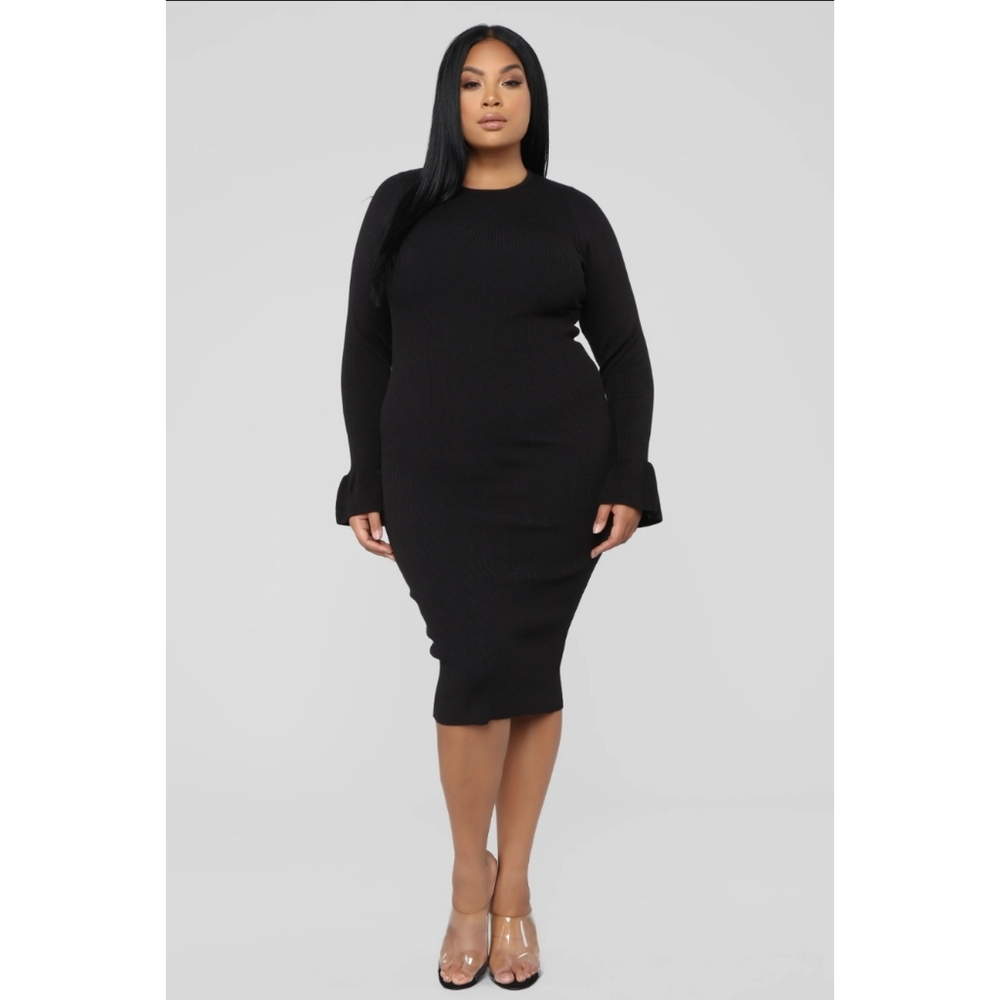 Fashion Nova | She's Sleek Ribbed Midi Dress - Black